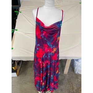 BTFBM Women Floral Cowl Neck Maxi Dress XL Pink Purple Watercolor Long Summer